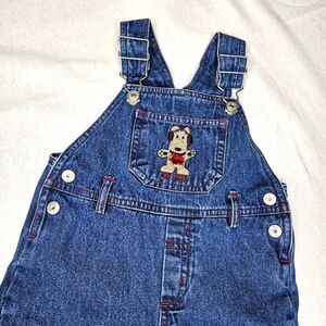 Moonbeams Indigo Blue Denim Felt Applique Cozy Puppy Adjustable Straps Overalls